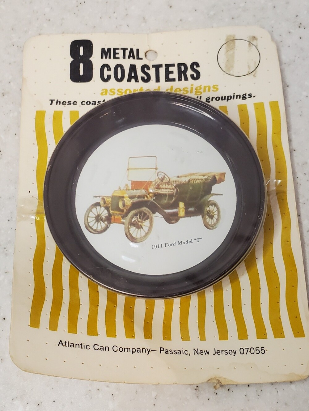 Vintage Classic Car Metal Coasters Sealed 8 Pc Set Model T Cadillac Peerless NOS